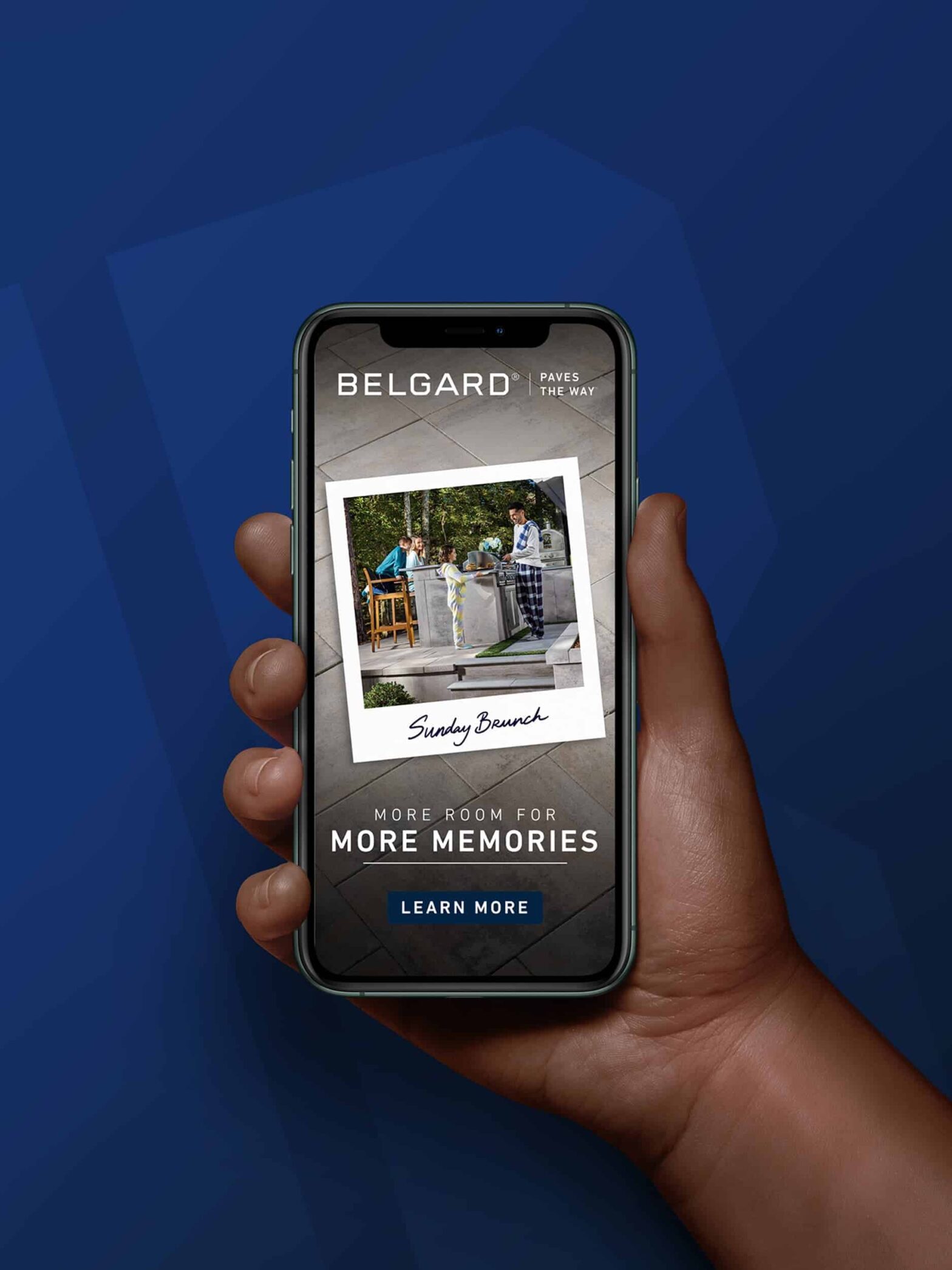 Belgard Rooms digital ad mocked up in a phone.