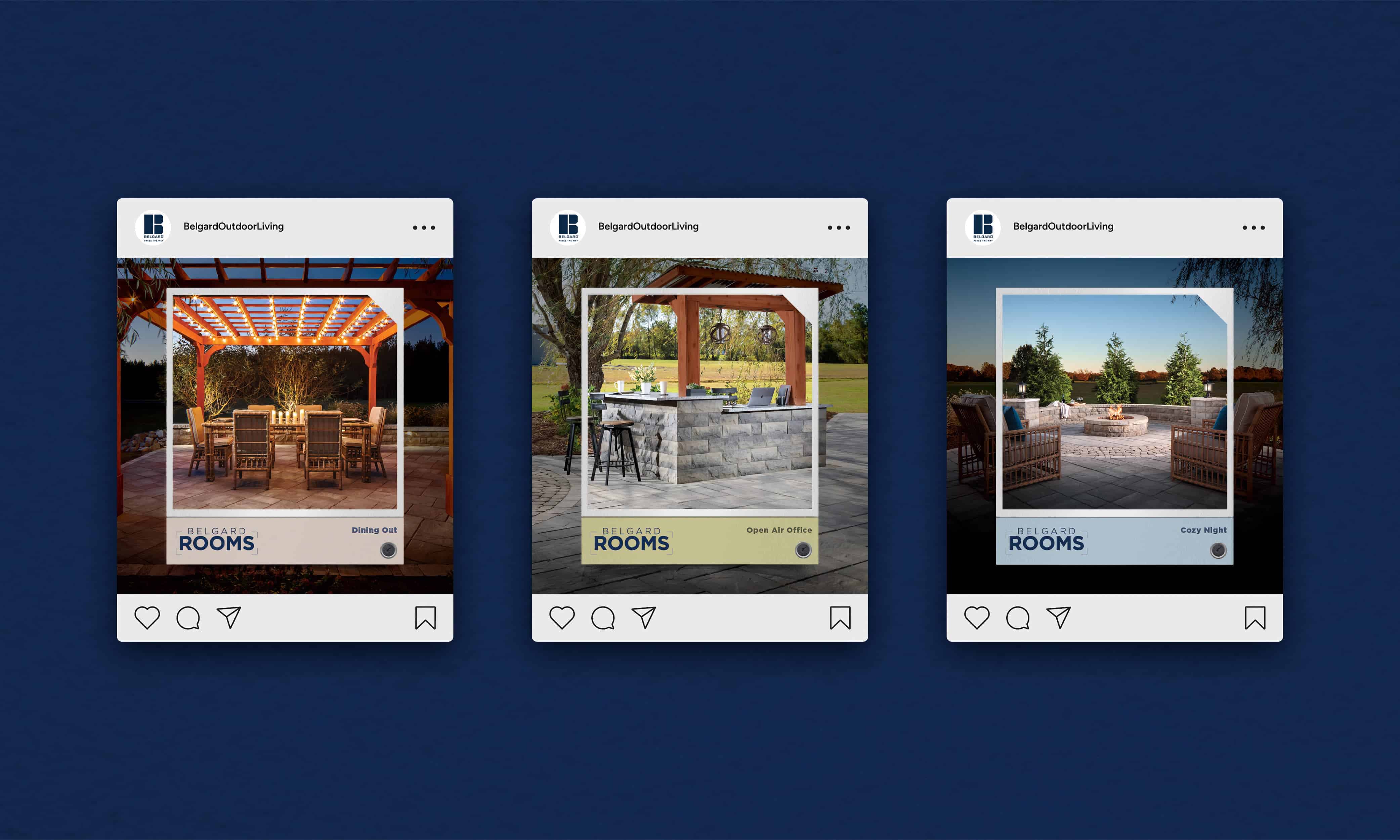Social posts launching the Belgard Rooms campaign