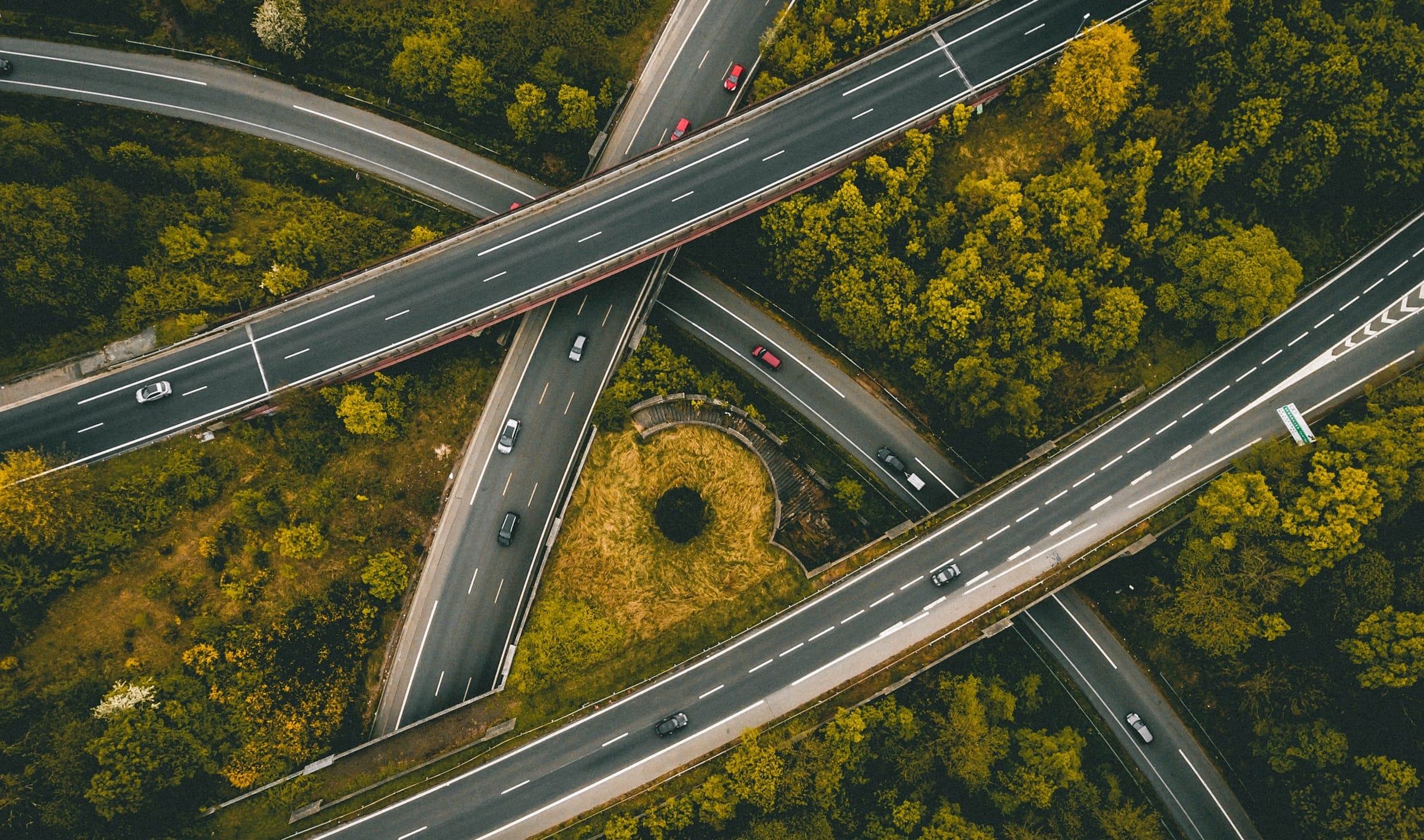 Overhead shot of roads crossing paths