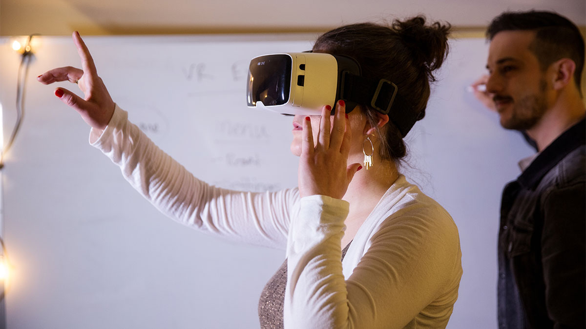 Woman wearing a VR headset