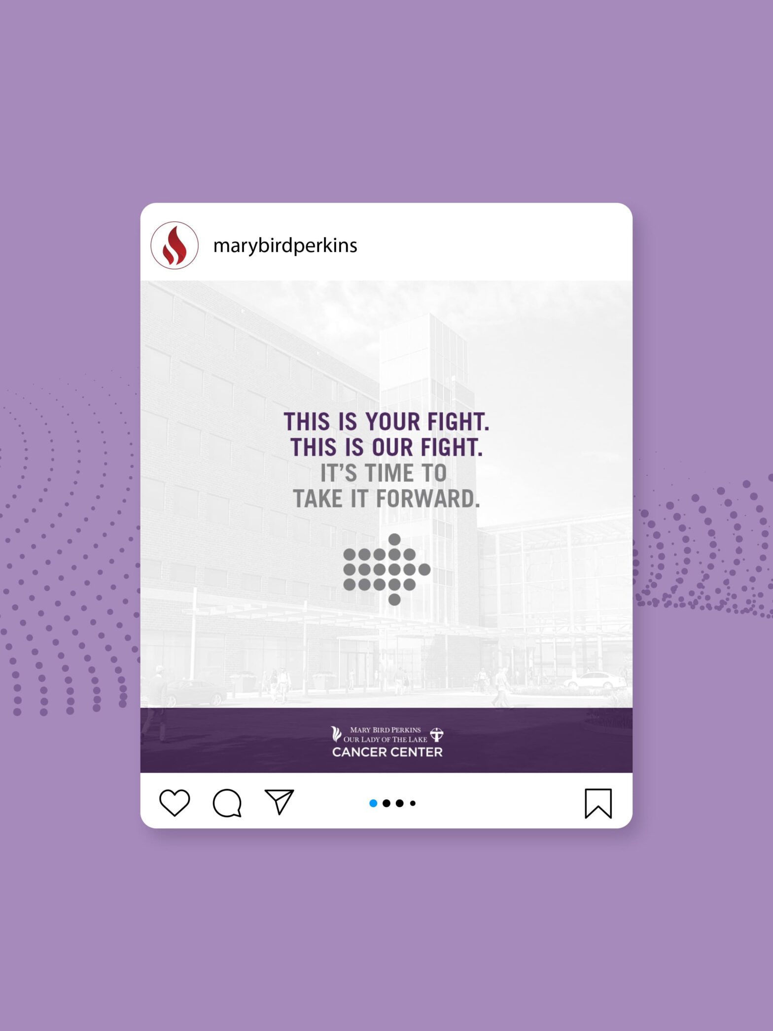 Social media post mockup for "Take the Fight Forward" campaign