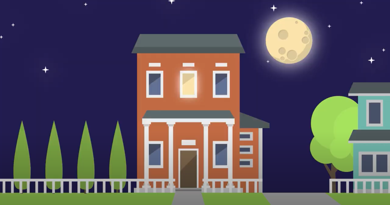 animated home in the night time